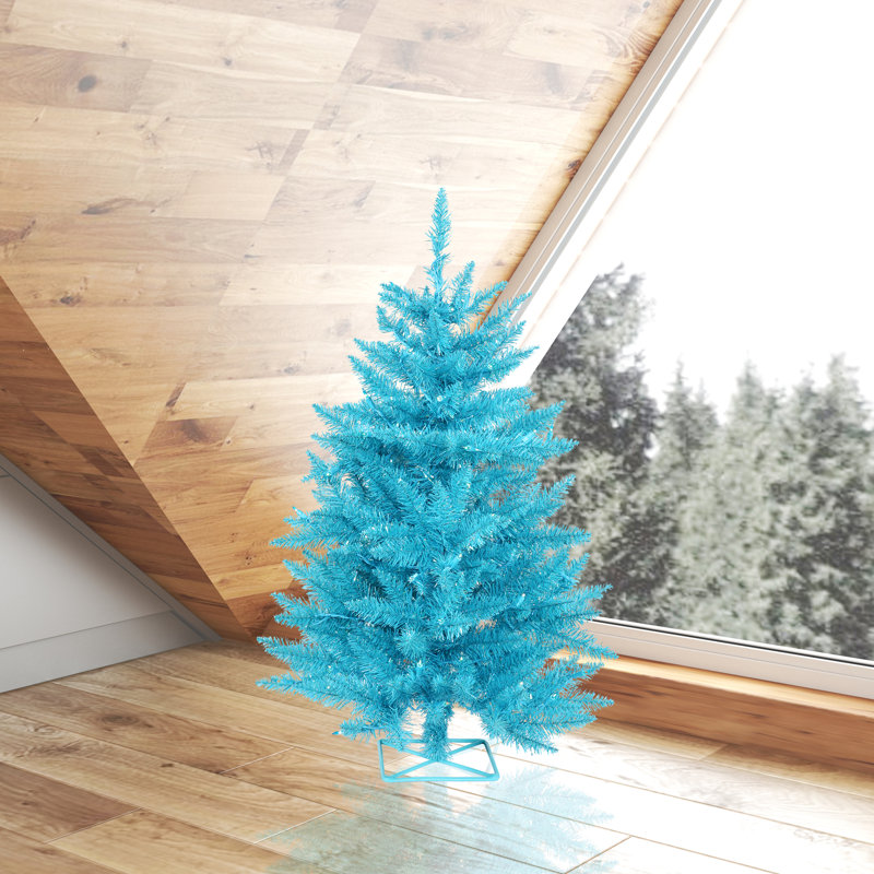 The Holiday Aisle® 3' Sky Blue Artificial Christmas Tree with 70 Single Colored Lights Wayfair